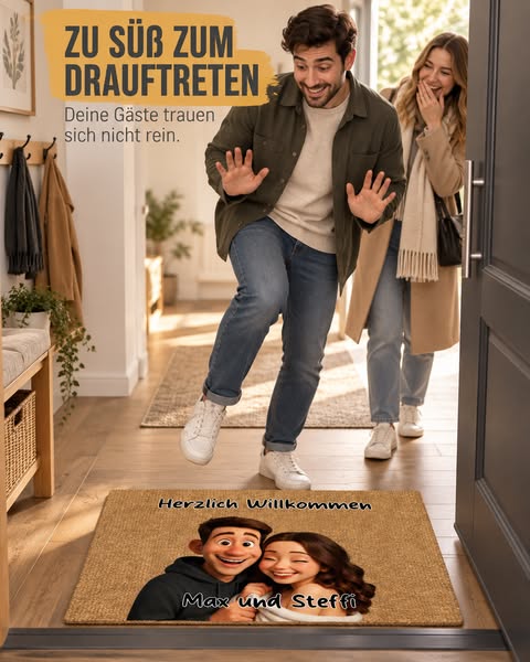 "Willkommen bei" Foto in Cartoon umgewandelt - individuelle Fussmatte