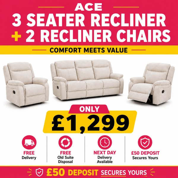 Ace 3 Seater + 2 Recliner Chairs
