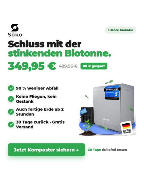 Verwandle Biomüll schon ab 2 Stunden in frische Komposterde mit dem elektrischen Söko Komposter
