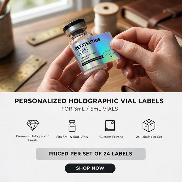 Personalized Holographic Vial Labels – Custom Stickers for 3mL & 5mL Vials (Set of 24)