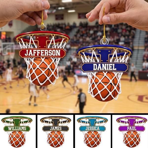 Personalized Basketball Hoop Christmas Ornament – Custom Name & Ball-In-Net Acrylic Keepsake | Gift for Players & Coaches