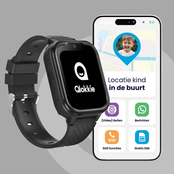 Qlokkie GPS Horloge Kind - Kiddo Pro - Whatsapp - Grijs