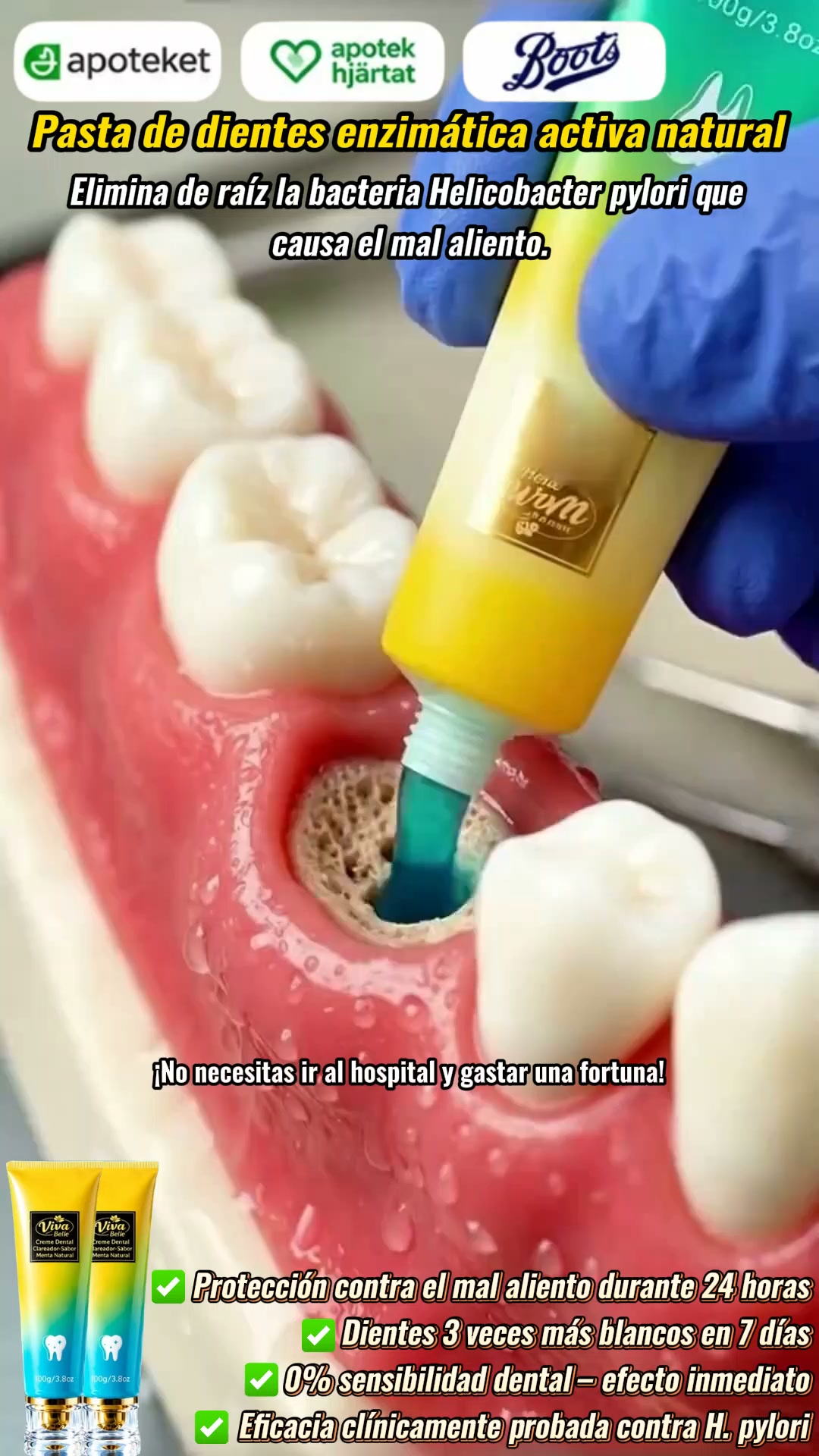Suero de nanohidroxiapatita para el cuidado dental diario.