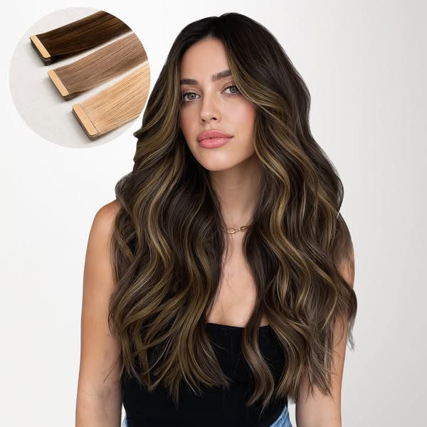 Chestnut Brown Balayage (2/6) Tape-Ins 50g - 20PCS 14"-50g-20pcs