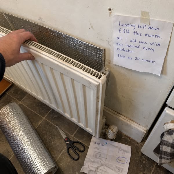 Half the heat your radiator makes is going straight into the wall behind it.