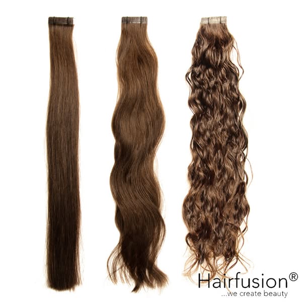 Tape Extensions Invisible - 10 Stück EINFARBIG Echthaar 30-35 cm, 45-50 cm und 65-70 cm - 6 Cocoa - 65-70 CM - Curly