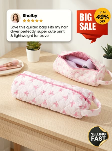 Quilted Travel Organizer Bag Large-Capacity Cosmetic & Toiletry Storage Bag