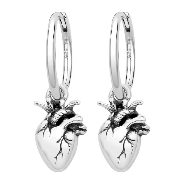 CARDIUM - Sterling Silver Anatomical Heart Hoops - Earrings