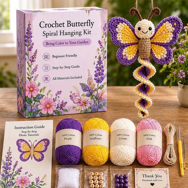 Kit di decorazione da appendere a spirale all'uncinetto - Decorazione da giardino con animali fai-da-te per principianti - Rotazione