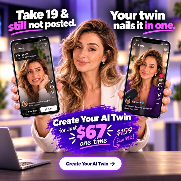 Your AI Twin Avatar. $67 One-Time.