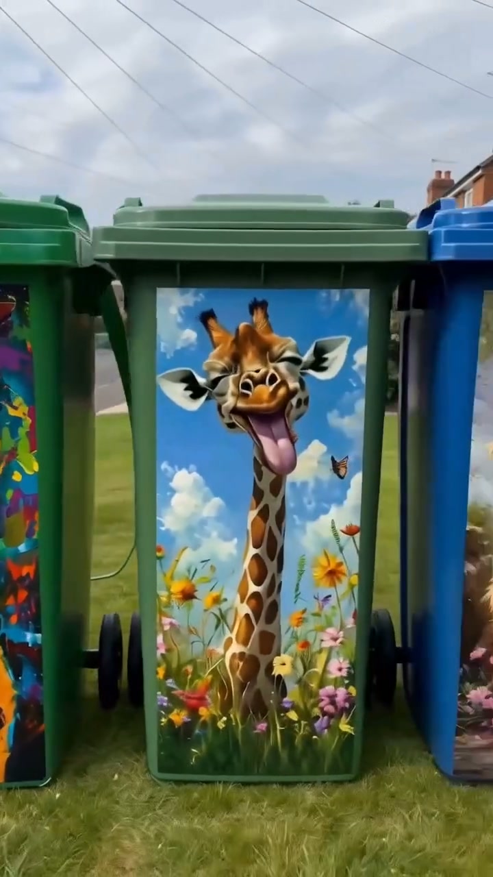 Kreativer Mülleimeraufkleber mit farbenfrohem Cartoon-Motiv