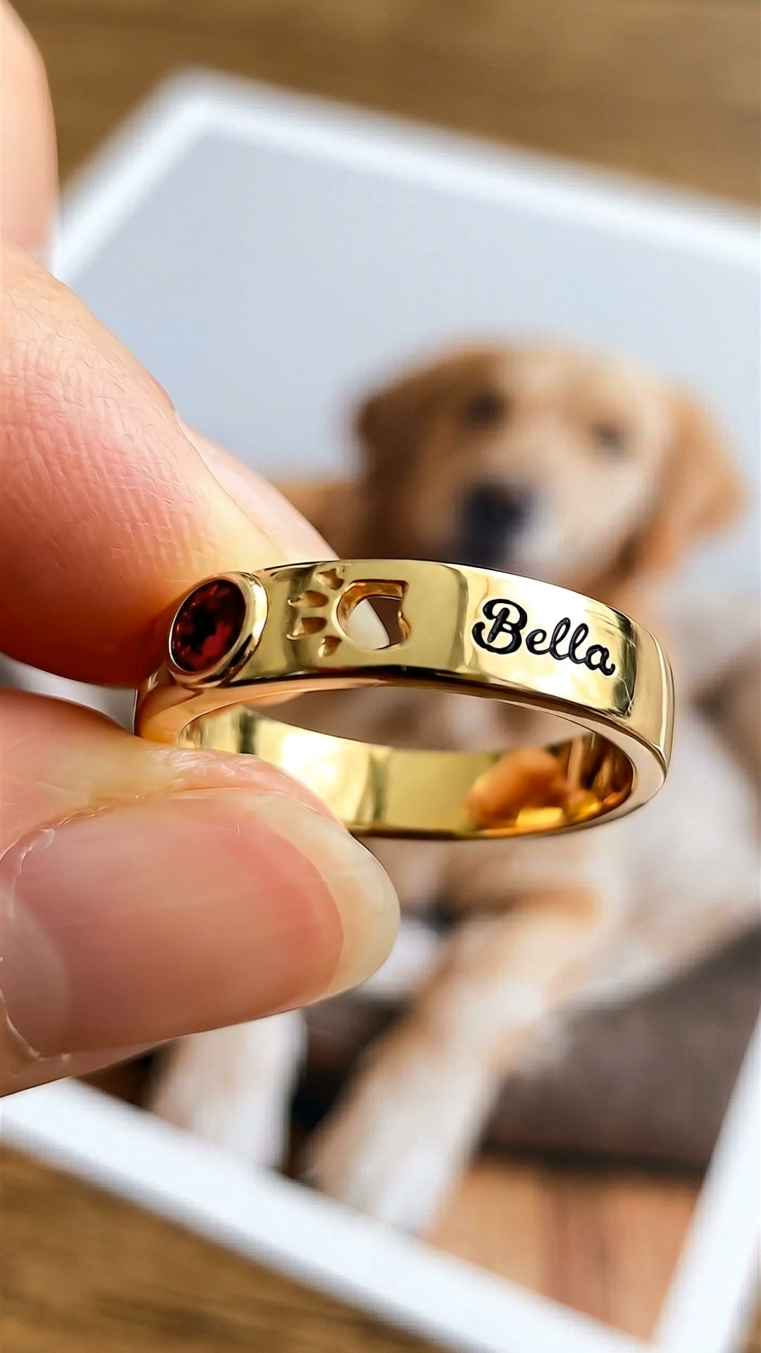 Personalized Birthstone Memorial Pet Paw Ring