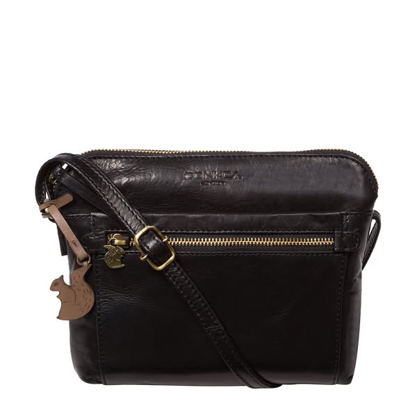 'Frida' Black Leather Cross Body Bag