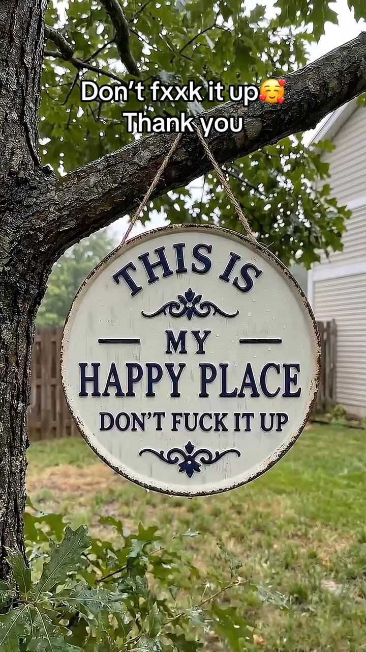 Vintage Round Metal Sign – “Welcome to My Happy Place Don’t Ruin It” Garden Wall Decor