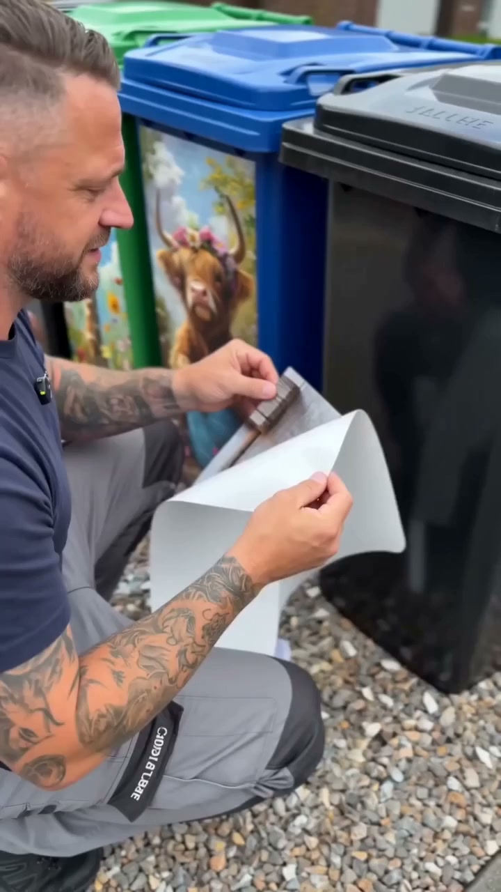 Kreativer Mülleimer-Aufkleber mit buntem Cartoon-Motiv
