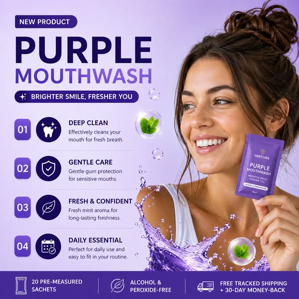 Purple Mouthwash — Brighter Smile in 30 Seconds
