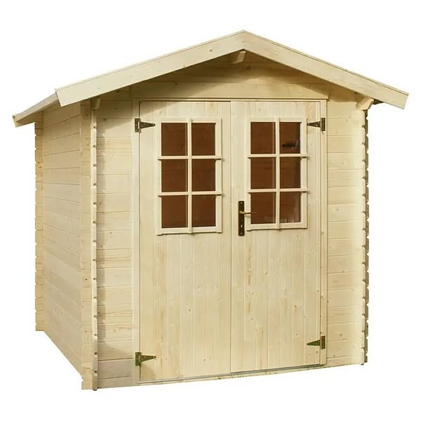 Caseta de jardín Mikka (Medidas ext. (An x Pr): 228 x 233 cm, Madera, Natural, Tejado a dos aguas)
