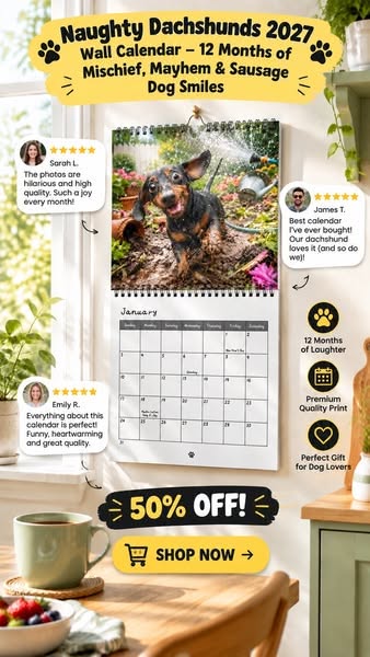 Naughty Dachshunds 2027 Wall Calendar – 12 Months of Mischief, Mayhem & Sausage Dog Smiles