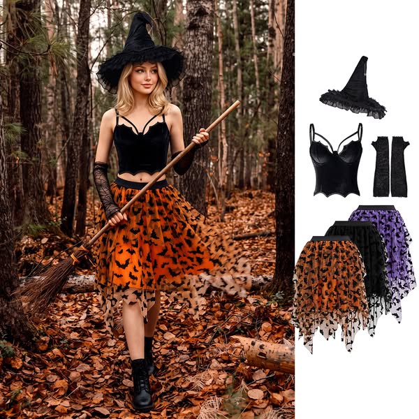 Asymmetric Flocked Bat Layered Tulle Skirt