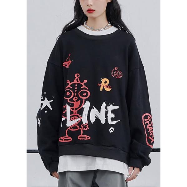Graffiti sweater women 2020 fall new loose black lazy long-sleeved T-shirt