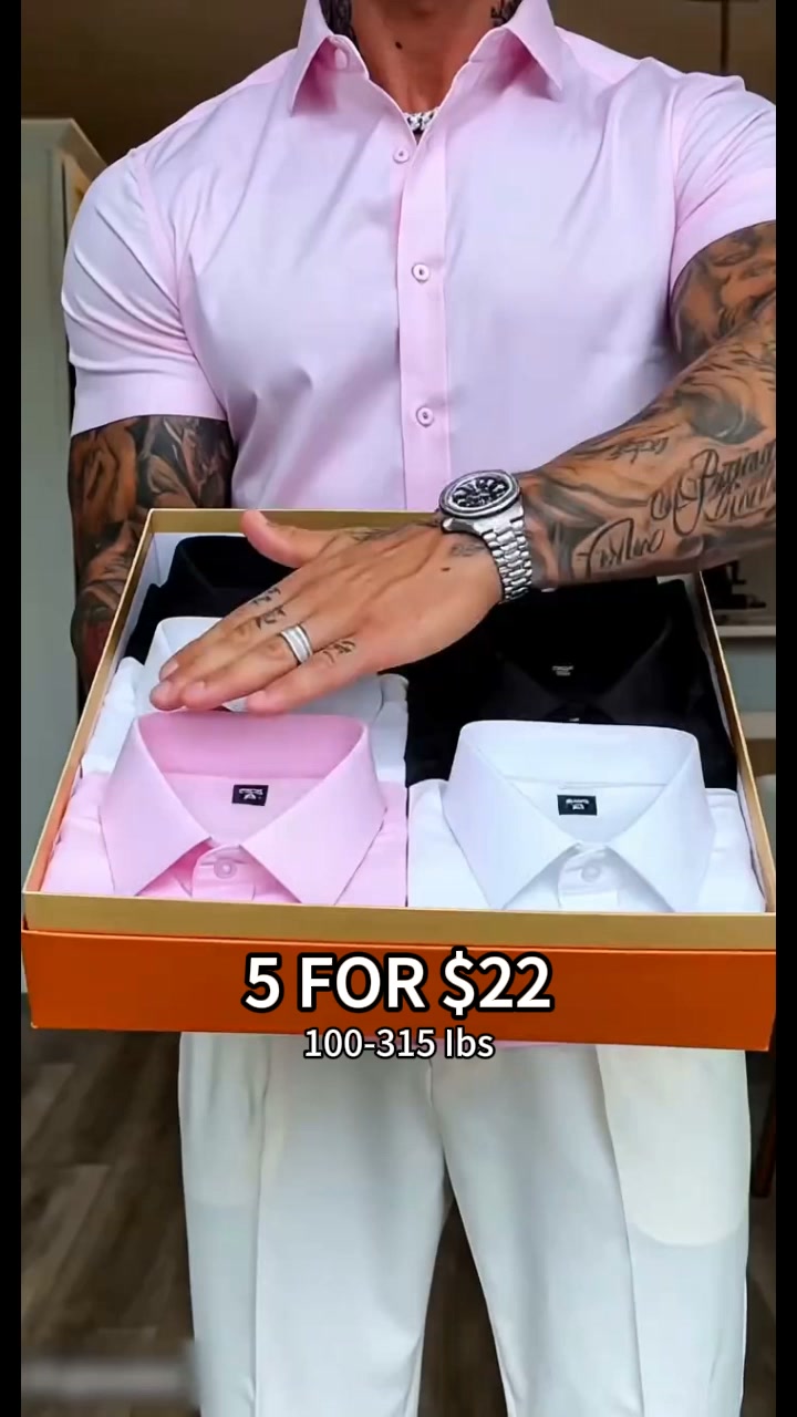Men's Muscle Fit Short Sleeve Dress Shirt – 4-Way Stretch, Wrinkle-Free, Casual Button Down