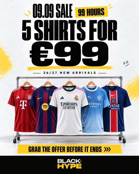 5 shirts for €99 · 99 hours