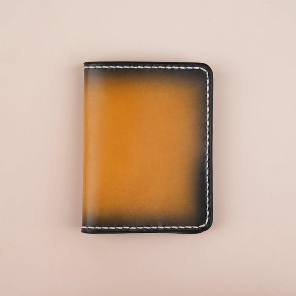 Minimalist Orange Leather Bifold Card Wallet - Patina Finish