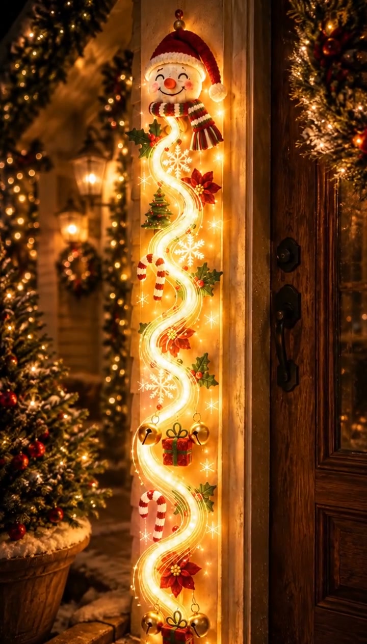 Glowing Christmas Door Hanger | 6 Festive Lighted Designs with Warm Glow, Dimensional Details & Space-Saving Vertical Décor