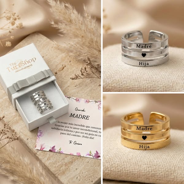 Anillo Madre e Hija Corazón | Acero Inoxidable 316L