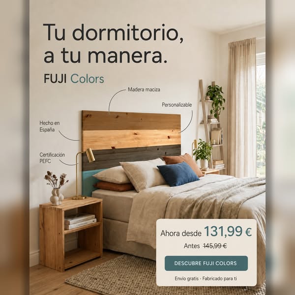 FUJI Colors | Cabecero de madera maciza personalizable | Raw Wood