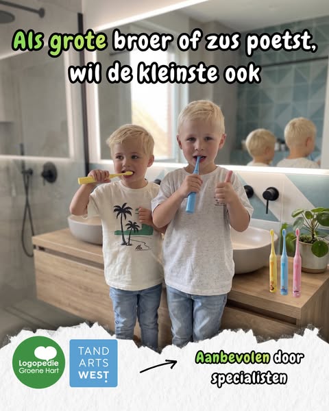 Eerst keek hij alleen toe… nu wil hij zélf poetsen.