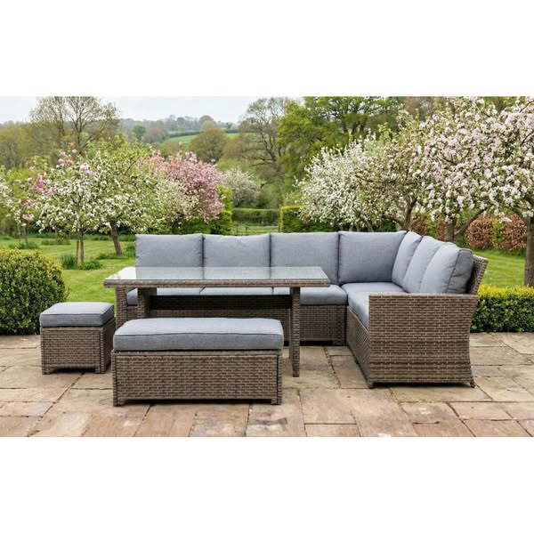 Palma Grey Corner Rattan Casual Garden Dining and Lounge Set 9 Seater