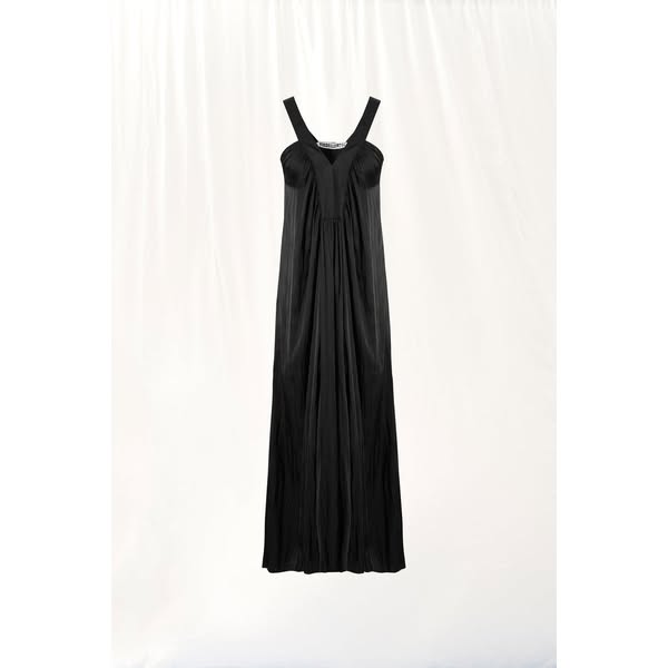 Black V-neck Satin Midi Dress 17282