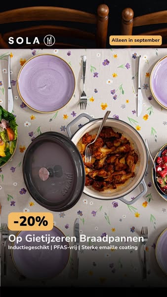 20% korting op gietijzeren braadpannen