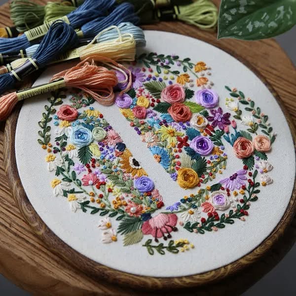 Rubbyoo Embroidery Kit -floral Letter Pattern