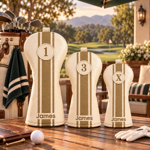 Personalized Golf Club Headcovers With Interchangeable ID Patches, Anti-Loss Adjustable Drawstring, Striped And Plaid Designs Golf Enthusias