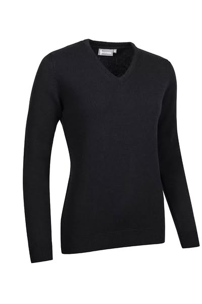 £100 | Ladies V Neck Lambswool Midweight Golf Sweater Black XL