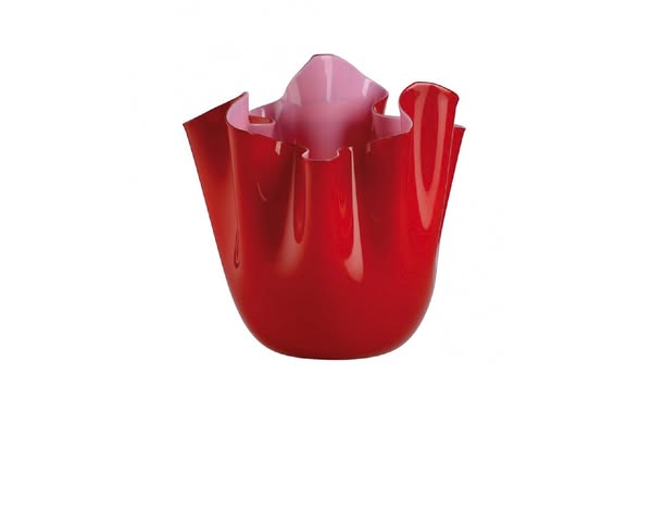 Venini Vaso Fazzoletto vetro di Murano bicolore rosso interno rosa opaco Rosso;Rosa