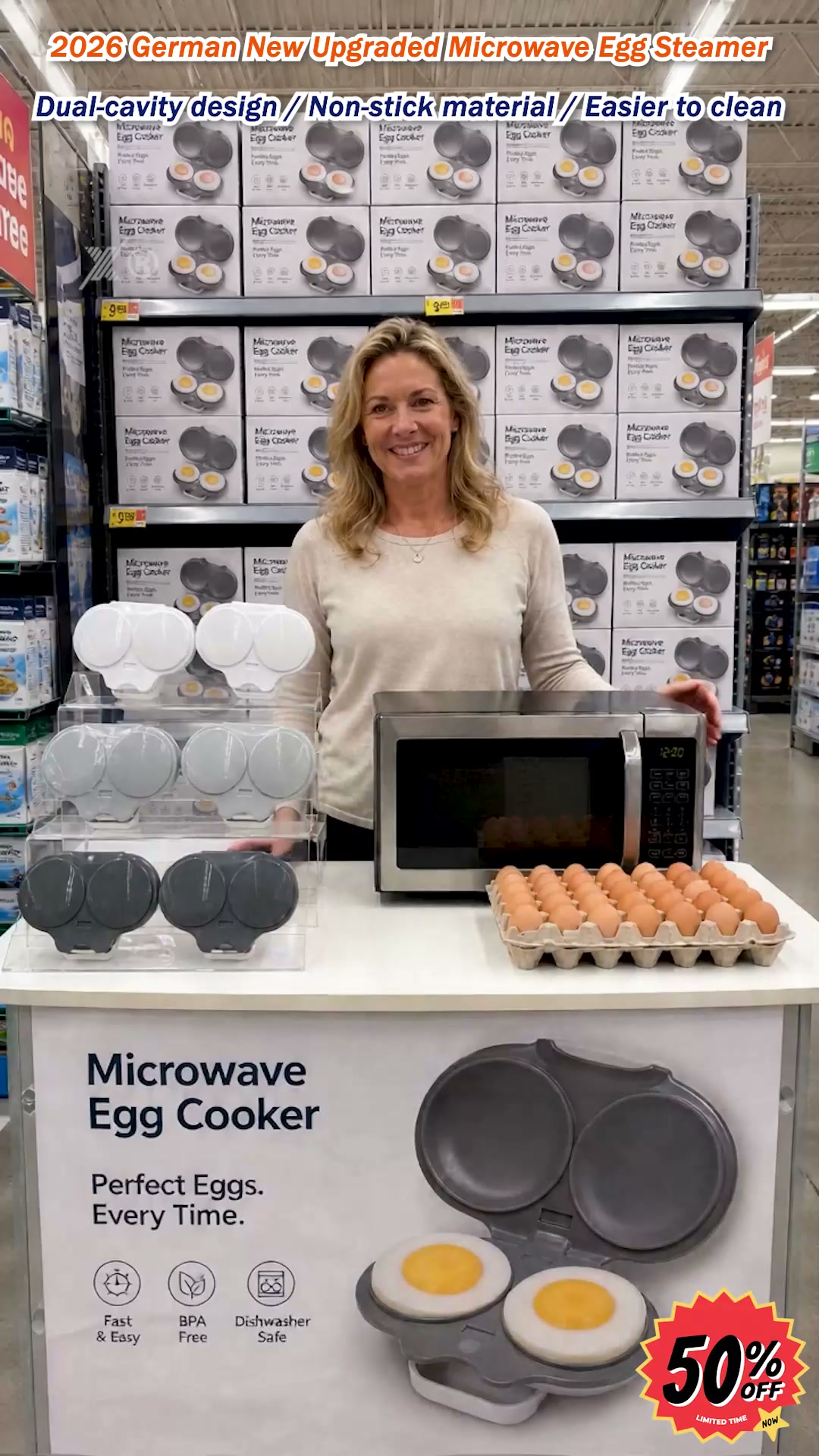 Last Day Special Price ￡5.99!!Microwave Egg Poacher – Dual-Cavity Steamer, Rapid Heating, Non-Stick PP – Ideal for Home, Office & Travel!