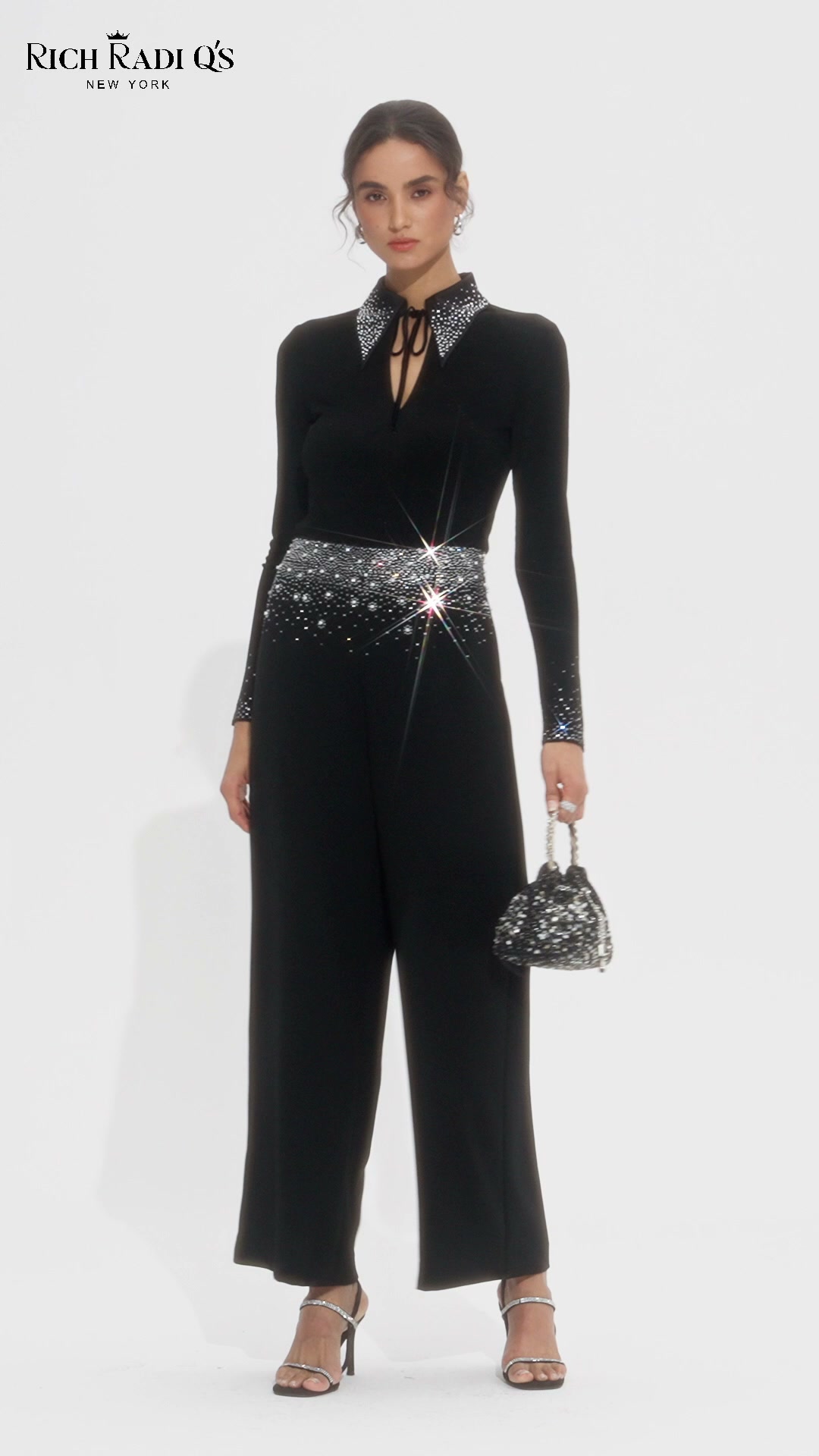 Beaded Gradient Rhinestone High-Waisted Pants