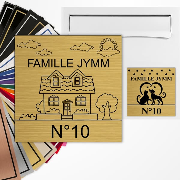 Plaque boîte aux lettres nom et numéro personnalisée Adhésive PVC – 10×10 cm