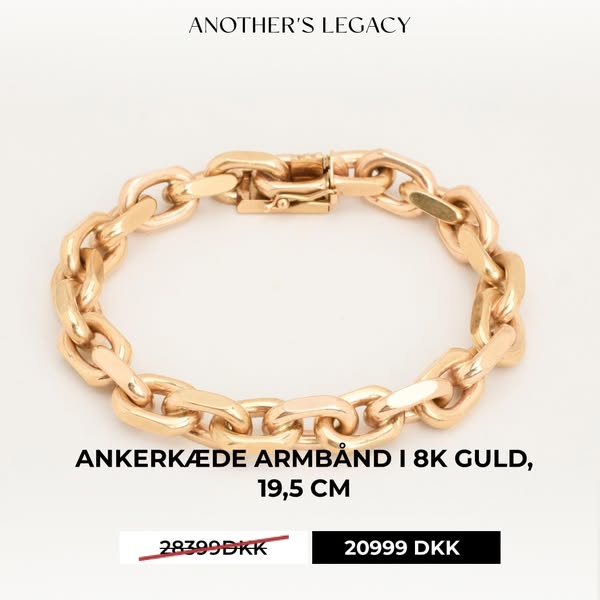Ankerkæde armbånd i 8K guld, 19,5 cm