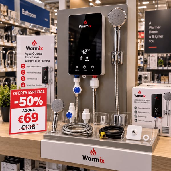 ÁGUA QUENTE EM SEGUNDOS — OFERTA -50%