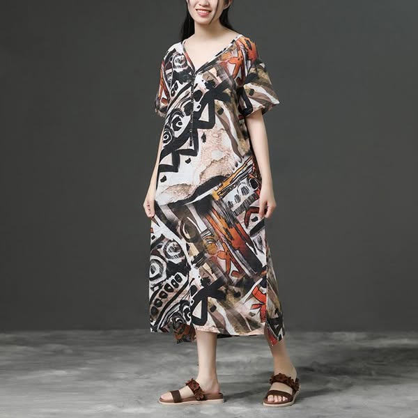 Linen Loose Summer Printing Casual Dress