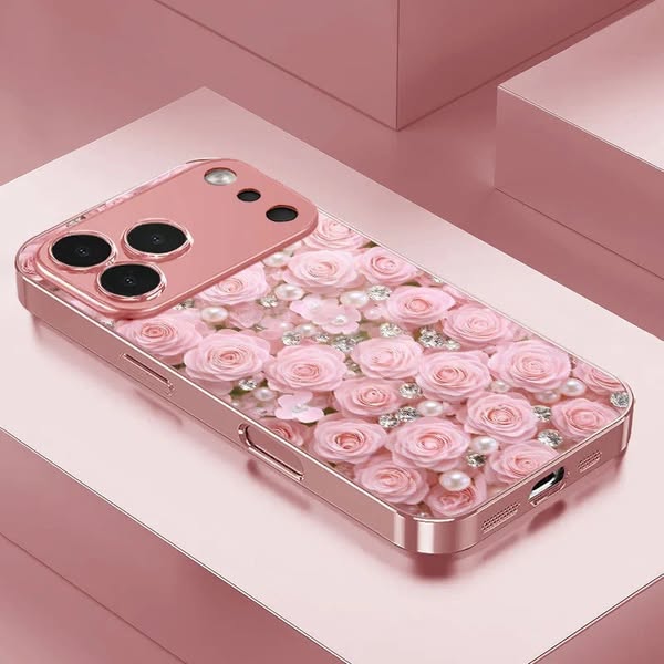 Romantic Diamond Rose Pattern Electroplated Case