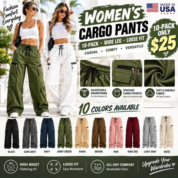 FINAL SALE Women’s lightweight loose cargo pants with multiple pockets