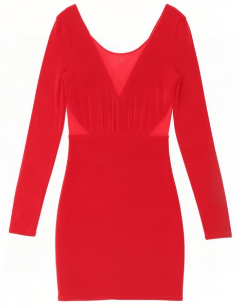 Guess Womens Long Sleeve Bodycon Dress UK 8 Small Red Acetate