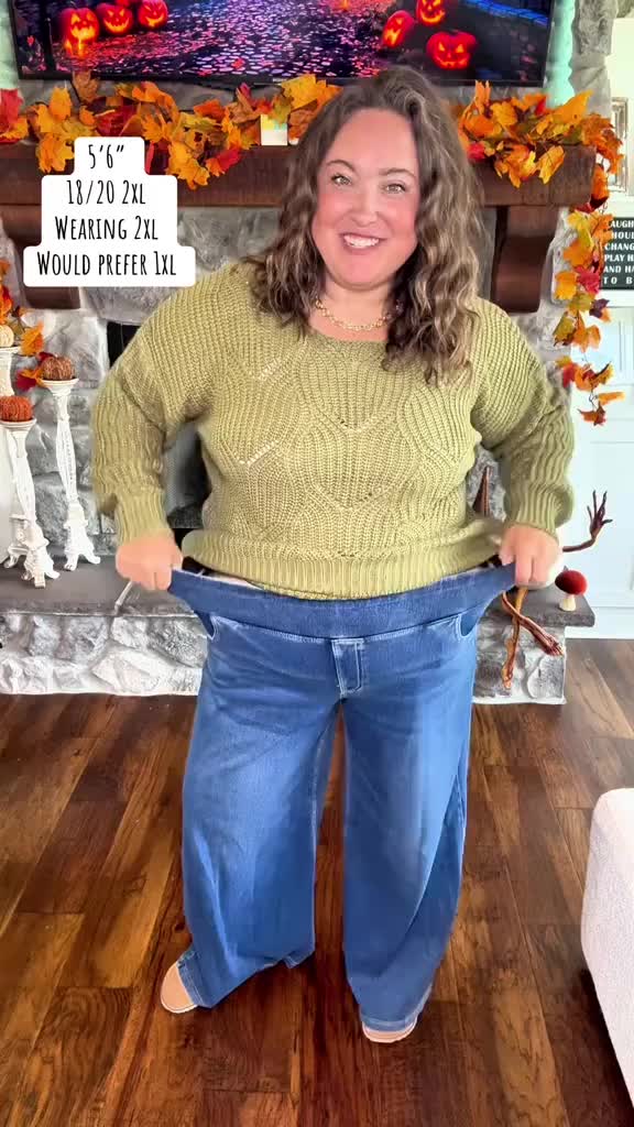 Hose Elastische Taille Denim Weites Bein
