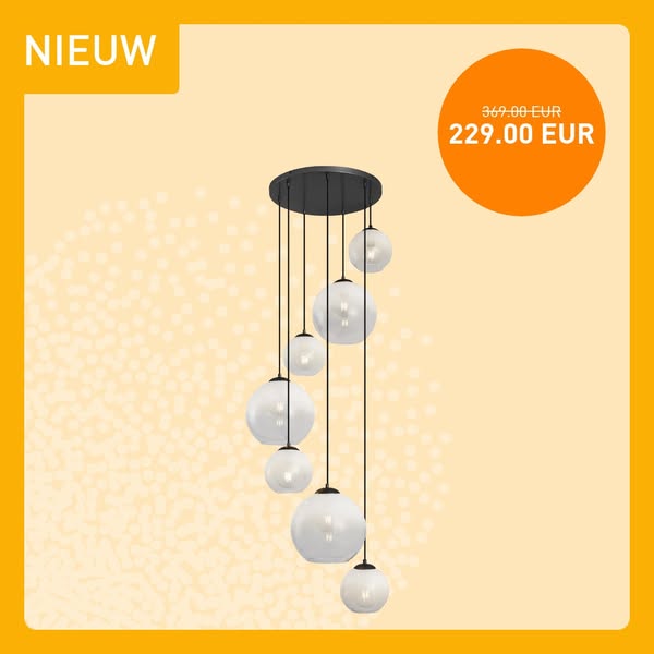 Moderne hanglamp zwart met wit glas rond 7-lichts - Misty