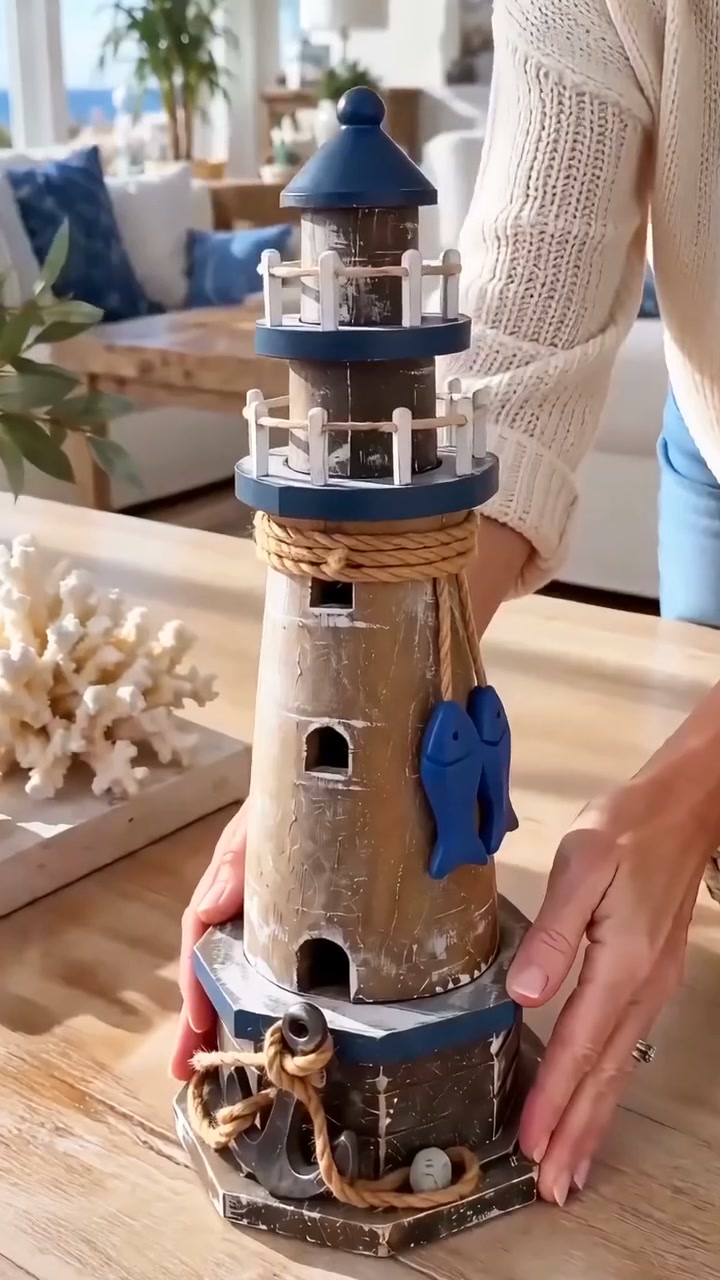 Vintage Coastal Wooden Lighthouse Decor